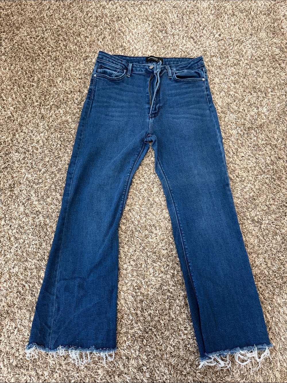 Just Black Dark Blue Flare Jeans with Frayed Hem